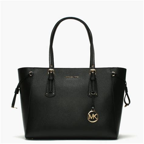 michael kors black leather tote bag uk|Michael Kors black canvas tote.